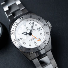 Load image into Gallery viewer, 42mm White Dial "Explorer" GMT Watch Kit | Stainless Stain Bracelet | Silver GMT Bezel | DWC-D03