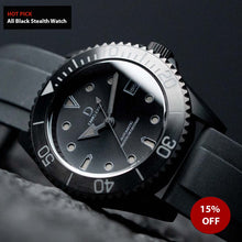 Load image into Gallery viewer, 42mm ALL BLACK Stealth Build dive watch kit  | D03 Sandwich Dial with Black lume