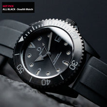 Load image into Gallery viewer, 42mm ALL BLACK Stealth Build dive watch kit | D03 Sandwich Dial with Black lume