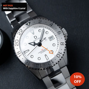 42mm White Dial "Explorer" GMT Watch Kit | Stainless Stain Bracelet | Silver GMT Bezel | DWC-D03