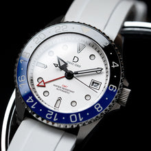 Load image into Gallery viewer, 42mm White dial "Batman" GMT Watch Kit | NH34 GMT Dive Watch | White FKM Rubber Band | Ceramic Blue-Black GMT Bezel | DWC-D03