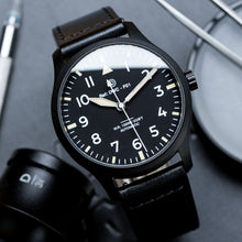 Load image into Gallery viewer, DIY Watchmaking Kit | PVD Black Pilot Watch - Vintage Lume + Black Leather Strap | F01 Lite 