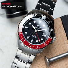 Load image into Gallery viewer, 42mm &quot;Coke&quot; Diver Dress GMT Watch Kit | Stainless Stain Bracelet | Ceramic Red-Black GMT Bezel | DWC-D03