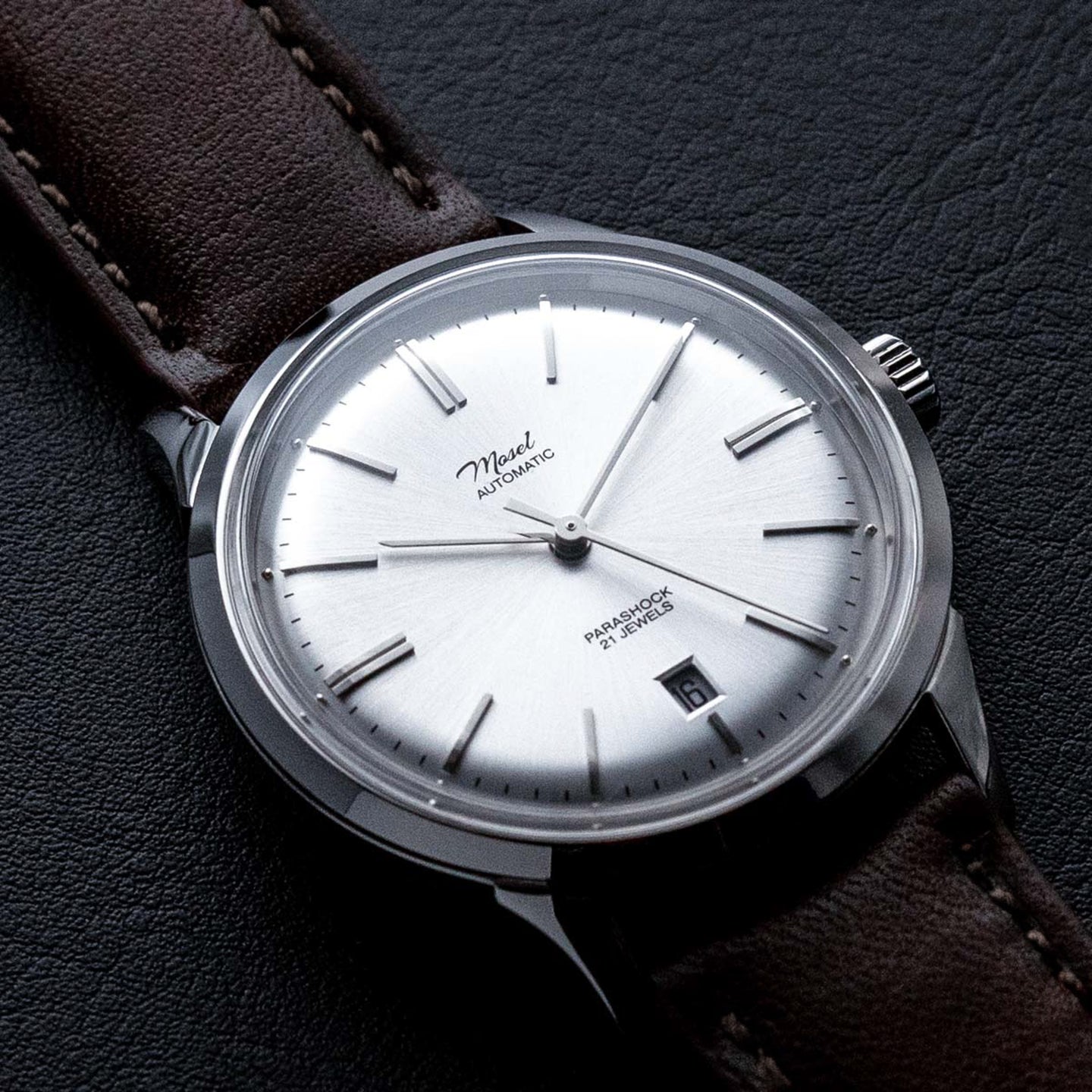 DIY Watchmaking Kit | 38.5mm Mosel with Date - Silver Vintage Dress Watch w/ Miyota 8215 or 8315 

