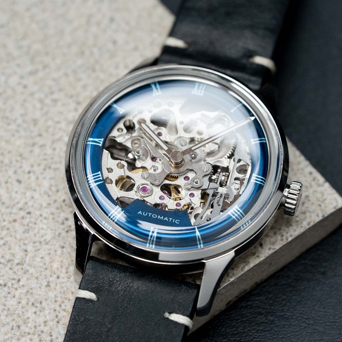 DIY Watchmaking Kit | 35mm Mosel series - Blue Dial Skeleton dress watch w/ Miyota 8N24