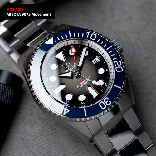 42mm Miyota 9075 GMT dive watch kit  | MAXI GMT (Signature) Fumé Lacquer dial - Blue ceramic