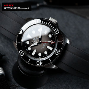 42mm Miyota 9075 GMT dive watch kit  | MAXI GMT (Signature) Fumé Lacquer dial