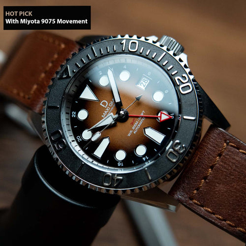 42mm Miyota 9075 GMT dive watch kit  | MAXI GMT (Signature) Brown Fumé Lacquer dial