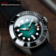 Load image into Gallery viewer, 42mm Miyota 9075 GMT dive watch kit  | MAXI GMT (Signature) Green Fumé Lacquer dial