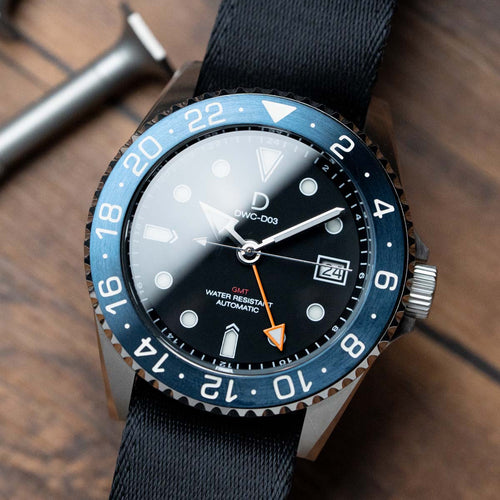 DIY Watch Kit | 42mm Blue GMT Dive Watch | Seiko NH34 Automatic GMT | 24hr Blue Bezel (Stainless Steel) | DWC-D03 
