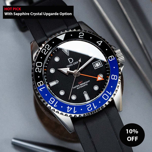 DIY Watchmaking Kit | 42mm NH34 GMT BATMAN Dive Watch | Automatic GMT Blue and Black | Ceramic Batman GMT | DWC-D03 RIVAL 
