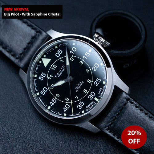 [Advanced level] 44mm Silver Big Pilot Watch | Silver case with C3 and BGW9 two tone luminous dial | Miyota 82S0