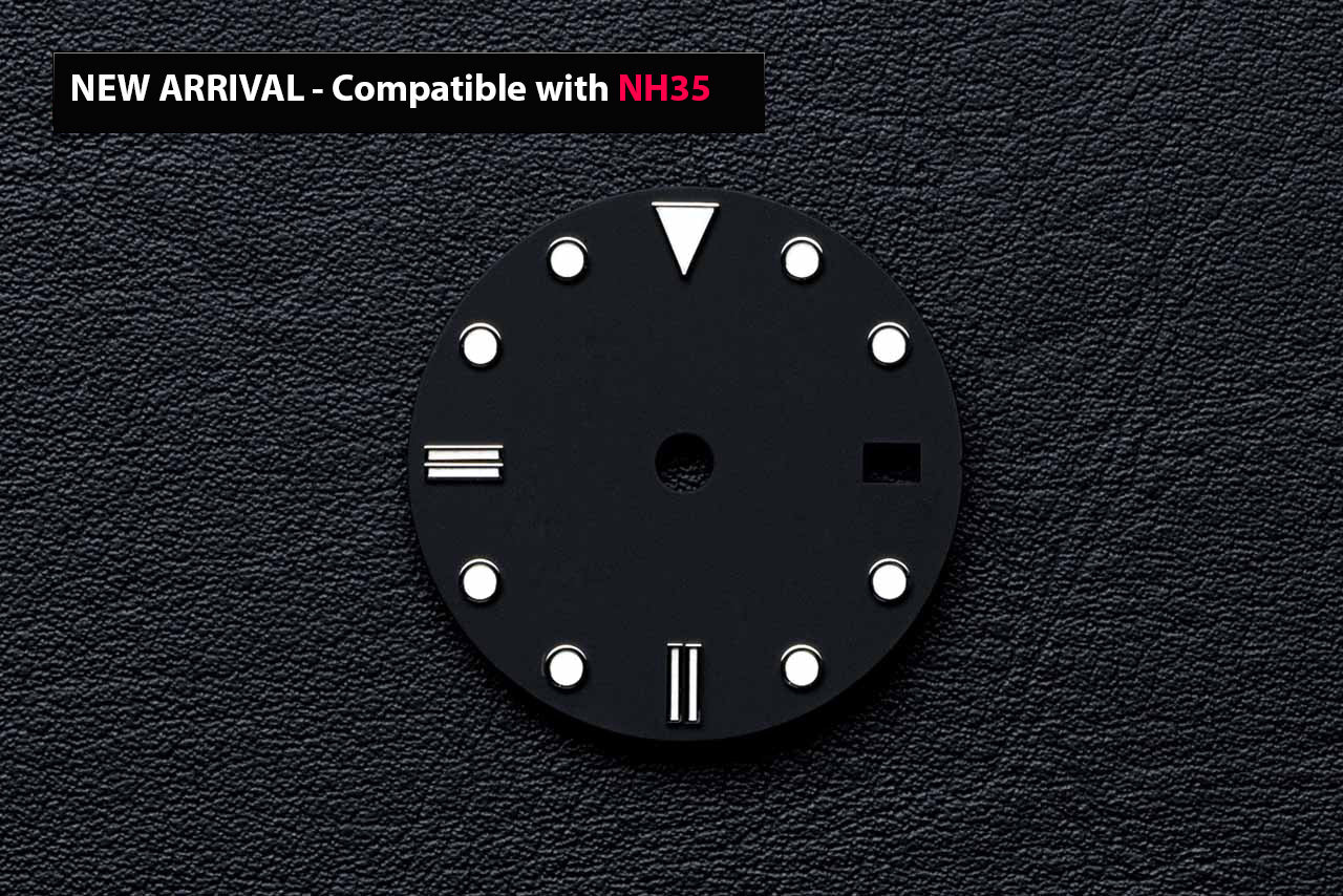 DWC D02 Black Custom Watch Dial (BGW9) for Seiko NH35 - Full Custom Dial with silver custom engraving