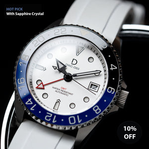 42mm White dial "Batman" GMT Watch Kit | NH34 GMT Dive Watch | White FKM Rubber Band | Ceramic Blue-Black GMT Bezel | DWC-D03
