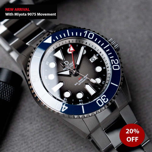 42mm Miyota 9075 GMT dive watch kit  | MAXI GMT (Signature) Fumé Lacquer dial - Blue ceramic