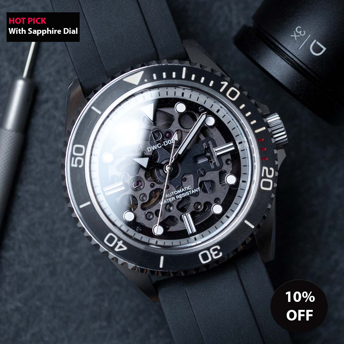 DIY Watchmaking Kit | 42mm NH70 Dive Watch With Sapphire Dial | DWC-D02S