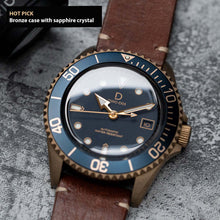 Load image into Gallery viewer, 42mm Blue Bronze Dive Watch kit with Vintage Brown Strap | D03 Deep Blue Sandwich Dial with BGW9 SuperLume | Movement: Seiko Automatic