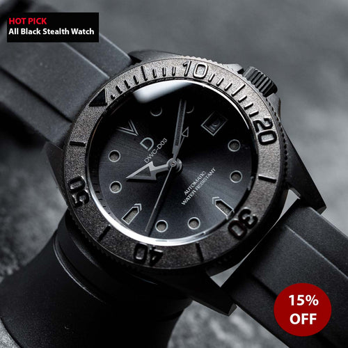 42mm ALL BLACK Stealth Build dive watch kit | D03 Sandwich Dial with Black lume