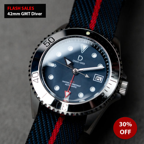 DIY Watch Kit | 42mm GMT Dive Watch | Seiko NH34 Automatic GMT | Silver Polished Bezel (Stainless Steel) | DWC-D03