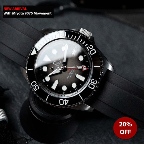 42mm Miyota 9075 GMT dive watch kit  | MAXI GMT (Signature) Fumé Lacquer dial