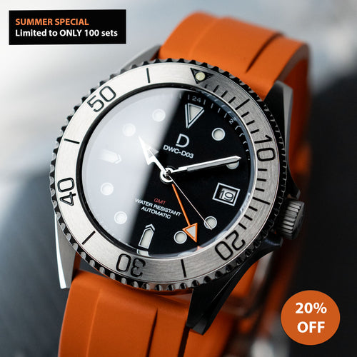 SUMMER SPECIAL - DIY Watch Kit | GMT Diver with orange FKM Band | Seiko NH34 Automatic GMT | DWC-D03