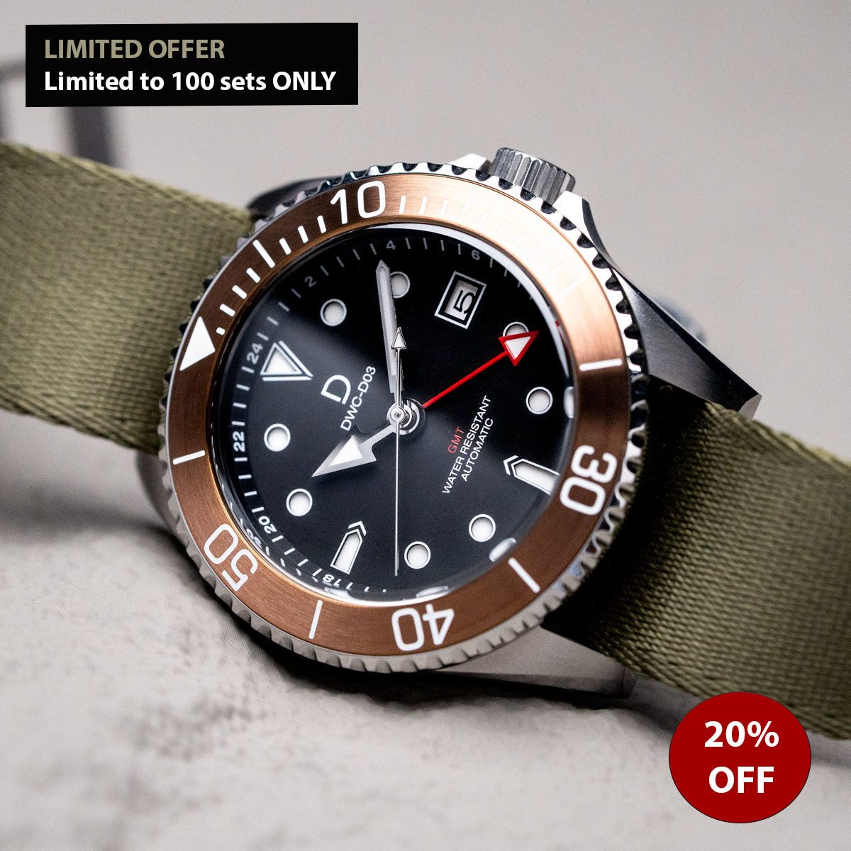 AUTUMN SPECIAL - GMT Diver with Nylon Strap  | Seiko NH34 Automatic GMT | DWC-D02/ DIY watchmaking kit 