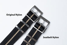 Load image into Gallery viewer, DIY Watch Club Classic Seatbelt Nylon Strap - Black with Khaki centerline