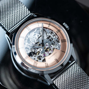 DIY Watchmaking Kit | 38.5mm Mosel series - Salmon Dial Skeleton vintage dress watch w/ Silver Miyota 8N24
