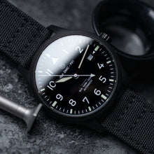 Load image into Gallery viewer, DIY Watchmaking Kit | 40mm Black Pilot Watch with Black Nylon Fabric Strap | F01 (8215 or 8315 Miyota movement)