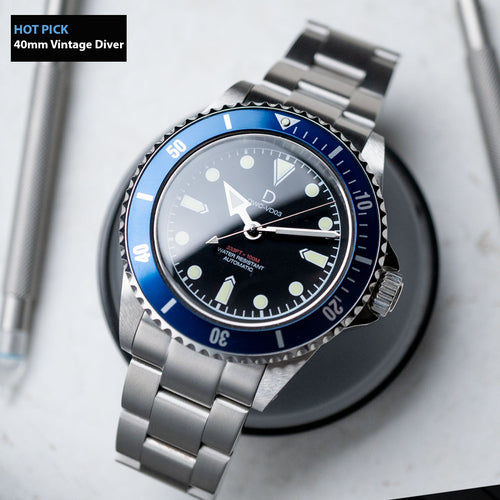 40mm Vintage Dive Watch With Stainless Stain Bracelet (Seiko NH35 / NH38 Movement) with tools and video instructions - VD03