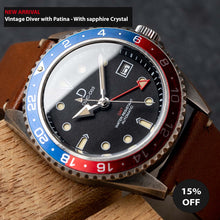Load image into Gallery viewer, Plated 925 Silver 42mm PEPSI GMT Dive Watch kit | Vintage Diver with Patina | Aging experience | Seiko NH34