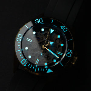 lume shot - LIMITED - DIY Watchmaking Kit | 42mm NH70A Gold Dive Watch With Gold Sapphire Dial | DWC-D02S 
