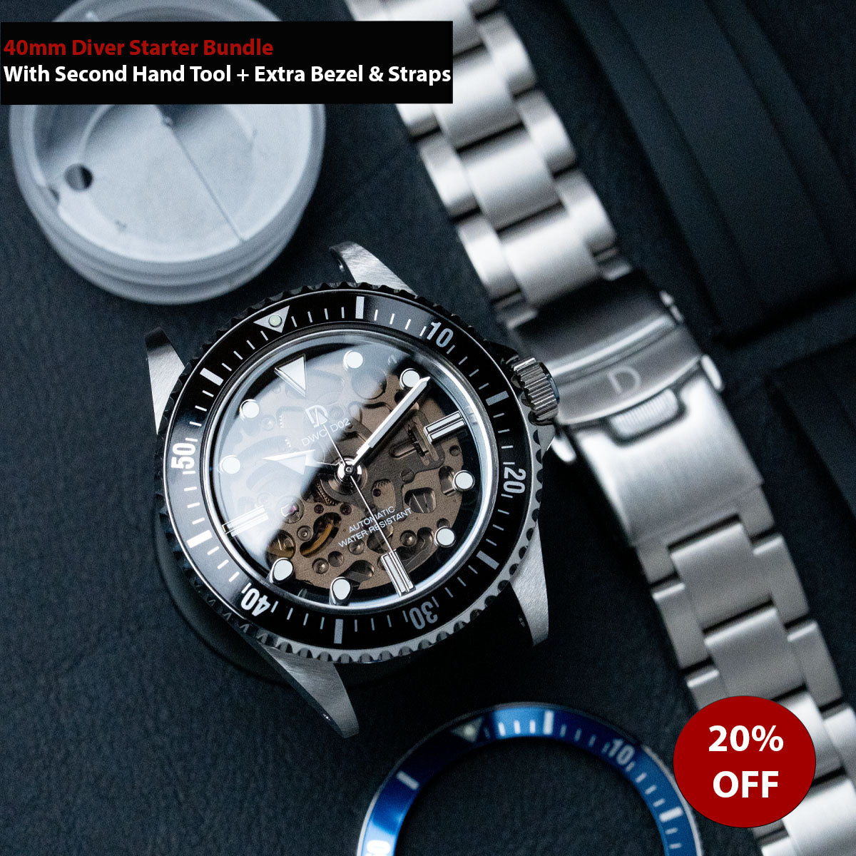[Starter Bundle] 40mm Diver Kit | 40mm Diver With Second Hand Setting Assisting Tool and extra strap, bezel & insert | Seiko NH70