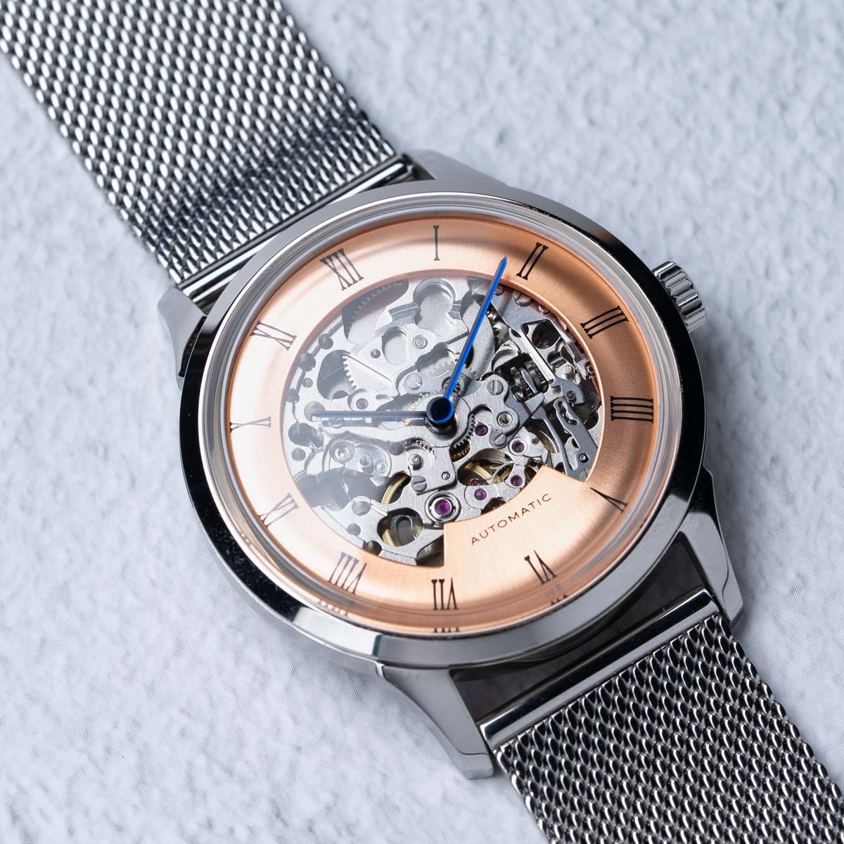 DIY Watchmaking Kit | 38.5mm Mosel series - Salmon Dial Skeleton vintage dress watch w/ Silver Miyota 8N24