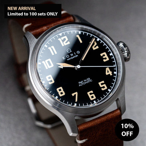 40mm N03 Pilot watch with vintage Pilot Arabic font and Faux-Patina lume | Miyota 82S0 / 8315 upgrade