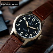 Load image into Gallery viewer, LIMITED - Bronze Pilot Watch kit | Aluminum Bronze Watch Case with brown leather strap
