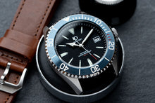Load image into Gallery viewer, DIY Watch club blue diver with brown leather strap and silver classic bezel