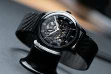 Load image into Gallery viewer, DIY Watch club - black skeleton watch with black mesh band