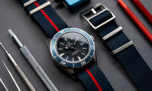 Load image into Gallery viewer, DIY Watch Club Classic NATO Strap - Navy x Black with Red centerline