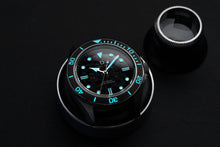 Load image into Gallery viewer, DIY Watch Club diver with a sapphire dial. Lume show showing the Japan Superlume BGW9. This diver is powered by Seiko NH72
