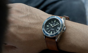 diy watch club classic blue diver with brown leather